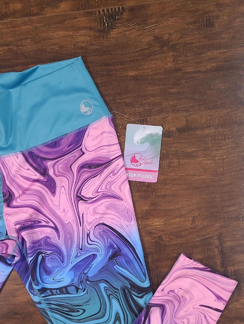 Reel Legends Womens  Teal Pink Marble Leggings Size Large - Picture 3 of 9